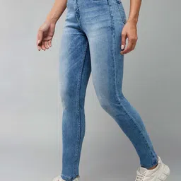 DOLCE CRUDO Women Blue Slim Fit High Rise Clean Look Heavy Fade Stretchable Jeans-picture-10