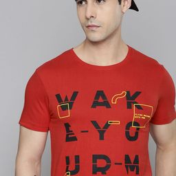 Flying Machine Men Red Typography Printed Pure Cotton Slim Fit T-shirt-image-11