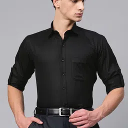 DENNISON Men Black Twill Weave Cotton Smart Slim Fit Solid Formal Shirt-picture-8