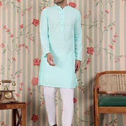 Ode by House of Pataudi Ethnic Motifs Embroidered Straight Fit Pastel Kurta-picture-42