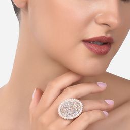 Zaveri Pearls Women Rose Gold-Plated AD Studded Adjustable Finger Ring-58
