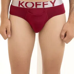 KOFFY Men Front Open 4 Way Stretch Cotton Lycra Briefs  KOFFY_KI23_BRF_REDDHLA_1PC image 4