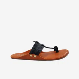 THE MADRAS TRUNK Women Black Woven Design Leather Open Toe Flats image 2