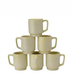 BODHI HOUSE Yellow 6 Pieces Textured Ceramic Glossy Coffee Mugs 275 ML Each-picture-3