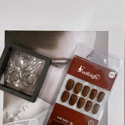 FEELHIGH 24-Pcs Stick On Reusable Waterproof Press On Nails -A01-34