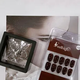 FEELHIGH 24-Pcs Long Lasting Reusable Artificial Fake Nail Set - A06-19