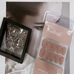 FEELHIGH 24-Pcs Stick On Reusable Waterproof Press On Nails - A07-28