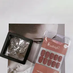 FEELHIGH 24-Pcs Stick On Reusable Waterproof Press On Nails - A04-12