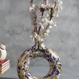 The Decor Lane Sparkling Donut Shaped Ceramic Handcrafted Round Polo Flower vase-image-42