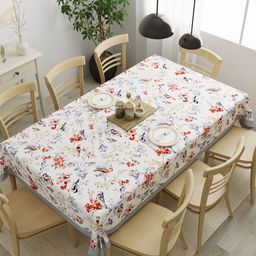 Clasiko White & Grey Printed 8 Seater Pure Cotton Table Cover-37