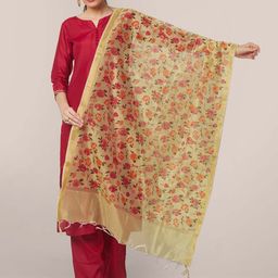 Dupatta Bazaar Women Green & Red Printed Dupatta-22