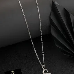 JEWEL WORLD Silver-Plated S Letter Stone Studded Necklace-19