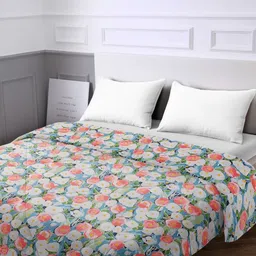 URBAN DREAM White & Blue Floral AC Room 120 GSM Cotton Double Bed Comforter-image-7