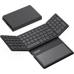 T TECLUSIVE Ultra Slim Leather Foldable Wireless Bluetooth Keyboard with Touchpad | Magnetic Folding Rechargeable Keyboard with Trackpad | Compatible for iPhone iPad/Galaxy One Plus Tab/Mac Laptop image 1