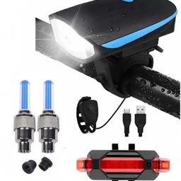 kaashnic Rechargeable Cycle Front, Rear & Valve Light and with Horn Waterproof Cycle Light (Multicolor) image 1