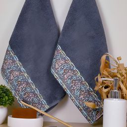 RANGOLI 2-pcs Grey 550 GSM Pure Cotton Hand Towels-27