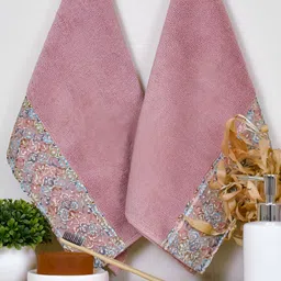 RANGOLI Supreme Peach 2 Pieces Coloured 550 GSM Pure Cotton Hand Towels-25