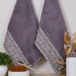 RANGOLI 2-Pcs Brown & Blue Printed Double Ply Pure Cotton Hand Towels-11