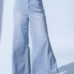 STREET 9 Women Blue Smart Flared High-Rise Clean Look Light Fade Jeans-image-17