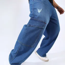 Instafab Plus Men Plus Size Relaxed Fit Mildly Distressed Light Fade Stretchable Jeans-9