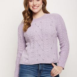Madame Self Design Cable Knit Acrylic Pullover Sweater-image-68
