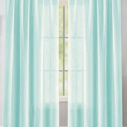 HOMEMONDE Turquoise Blue 2 Pieces Sheer Rod Pocket Cotton Door Curtains-18