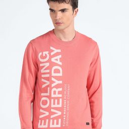 Flying Machine Typography Printed Long Sleeves Pure Cotton Pullover Sweater-image-95