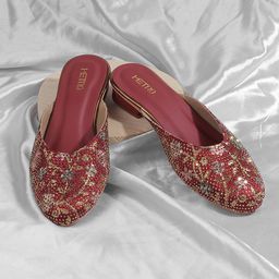 Metro Embellished Round Toe Block Heels Mules-15