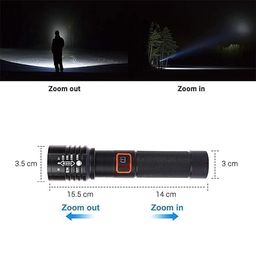 Black M035 Rechargeable LED Flashlight with Telescopic Zoom, 80W Laser Pointer, Type-C USB Charging, 120-Minute Operating Time, Adjustable Zoom Light for Camping, Hiking, Emergency, Outdoor Use image 5