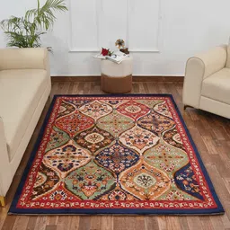 PRESTO Blue & Red Ethnic Motif Printed No-Shred Carpet-8