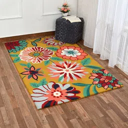 PRESTO Yellow & Maroon Floral HandTufted Woolen Rectangular Carpet-21