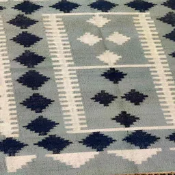Budhrajrugs Grey & White Geometric Patterned Hand Woven Rectangular Reversible Dhurrie-1