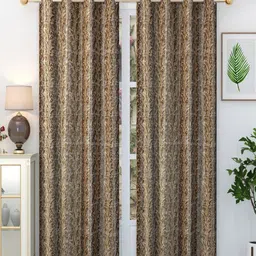 Homefab India Oak Tree Brown 2 Pieces Abstract Printed Door Curtains-image-40
