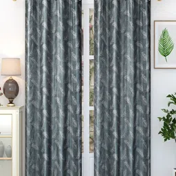 Homefab India 2 Pieces Grey & White Floral Door Curtain-image-37