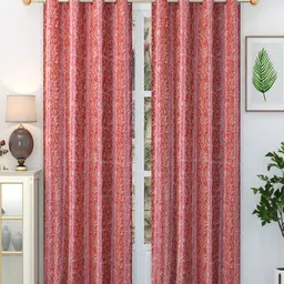 Homefab India Oak Tree Maroon & White Set of 2 Abstract Printed Door Curtains-6