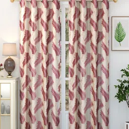 Homefab India Burgundy & Cream Set of 2 Door Curtains 7 Feet-3