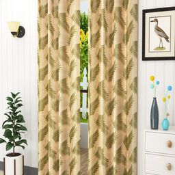 Homefab India Green & Cream-Coloured Set of 2 Floral Door Curtains 7 Feet-11