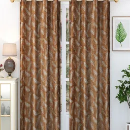 Homefab India 2 Pieces Brown & Beige Door Curtains-image-18