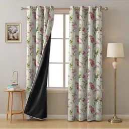 BFAM Cream-Coloured & Red Floral Black Out Long Door Curtain-20