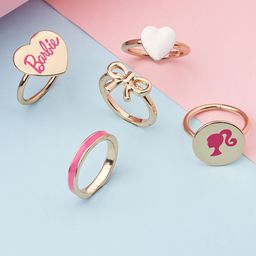 ToniQ Set Of 5 Barbie Enamel Heart Gold Plated Finger Rings-51
