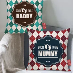 TIED RIBBONS Red & White Set of 2 Typography Print Cushion Covers with Filler image 1