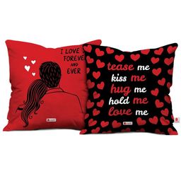 Indigifts Indigifts Red & Black 2 Pieces Printed Valentine Gift Filled Cushion-26