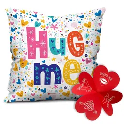 Indigifts White & Pink Printed Cotton Square Cushion Cover With Filler-5