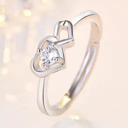 MYKI Silver-Plated & CZ Stone-Studded Heart Shaped Adjustable Finger Ring-38