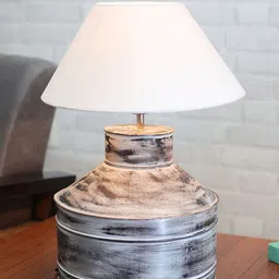 Homesake Rustic Milk Gagar Whitewash Finish Electric Table Lamp With Shade-35