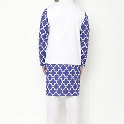 Hangup Men Blue Printed Cotton Mandarin Collar Blend Kurta with Pyjamas image 5