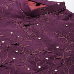 Hangup Men Purple Regular Thread Work Dupion Silk Kurta with Churidar & Nehru Jacket image 4