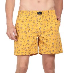 Pepe Jeans Men Gold-Colored & Blue Printed Pure Cotton Relaxed-Fit Boxer-image-13