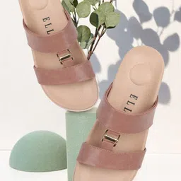ELLE Open Toe Flats With Buckle Detail-40