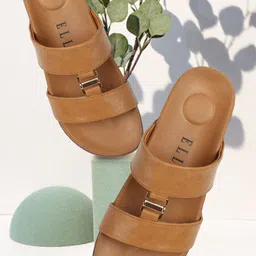 Elle Open Toe Flats With Buckle Detail-image-61